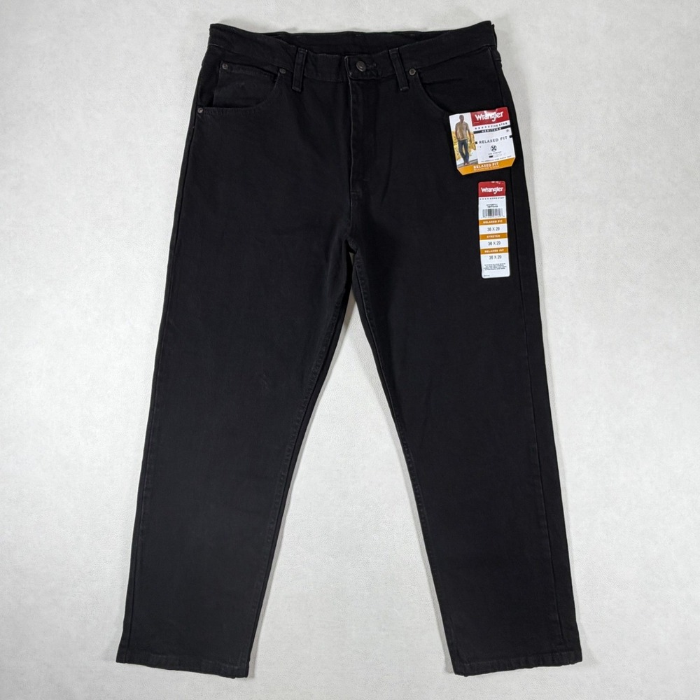 Wrangler Five Star Heritage Relaxed Fit Black Jeans Mens 36x29 Stretch 1097FXVCB